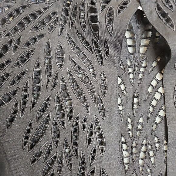 Jennifer Eden sz 14 Cutout Jacket linen rayon cardigan long sleeve Black - Picture 2 of 10